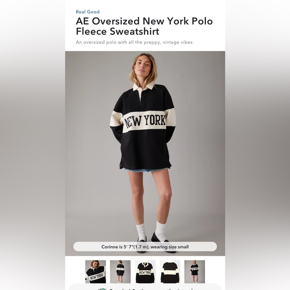 AE Oversized New York Polo Fleece Sweatshirt NWOT Size XL